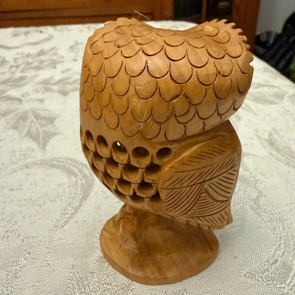 Hand Carved 4” Decorative Wood Owl